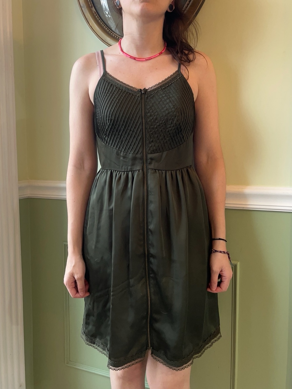 Lauren Conrad green silk zipper dress
